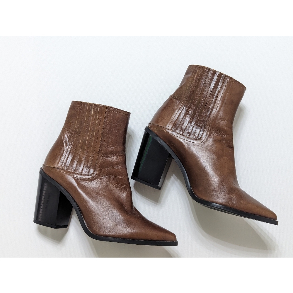ZARA Brown Leather Ankle Boots Women's Size 6 - Picture 2 of 16